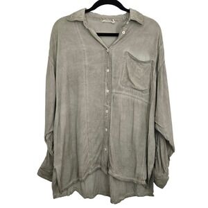 Millibon USA Womens Button Down Shirt Small‎ Oversized Mineral Wash Gray Rayon